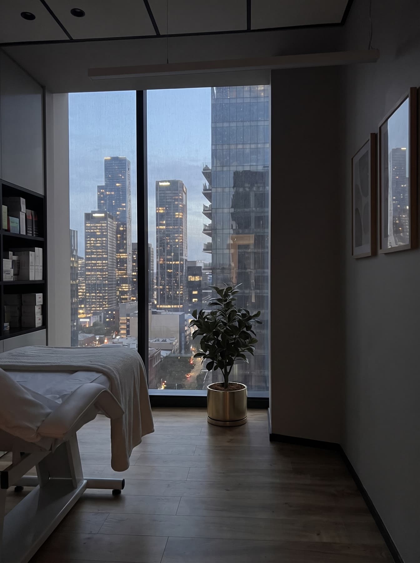 The city at dusk from the Juvenis clinic window